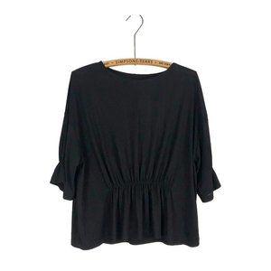 OAK + FORT Black Peplum Cinched Blouse Office Work